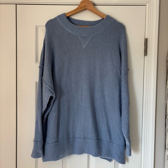Aerie Oversized Cozy Up Ribbed Sweater Light Blue L Warm Soft Rib Knit Winter - Picture 2 of 8